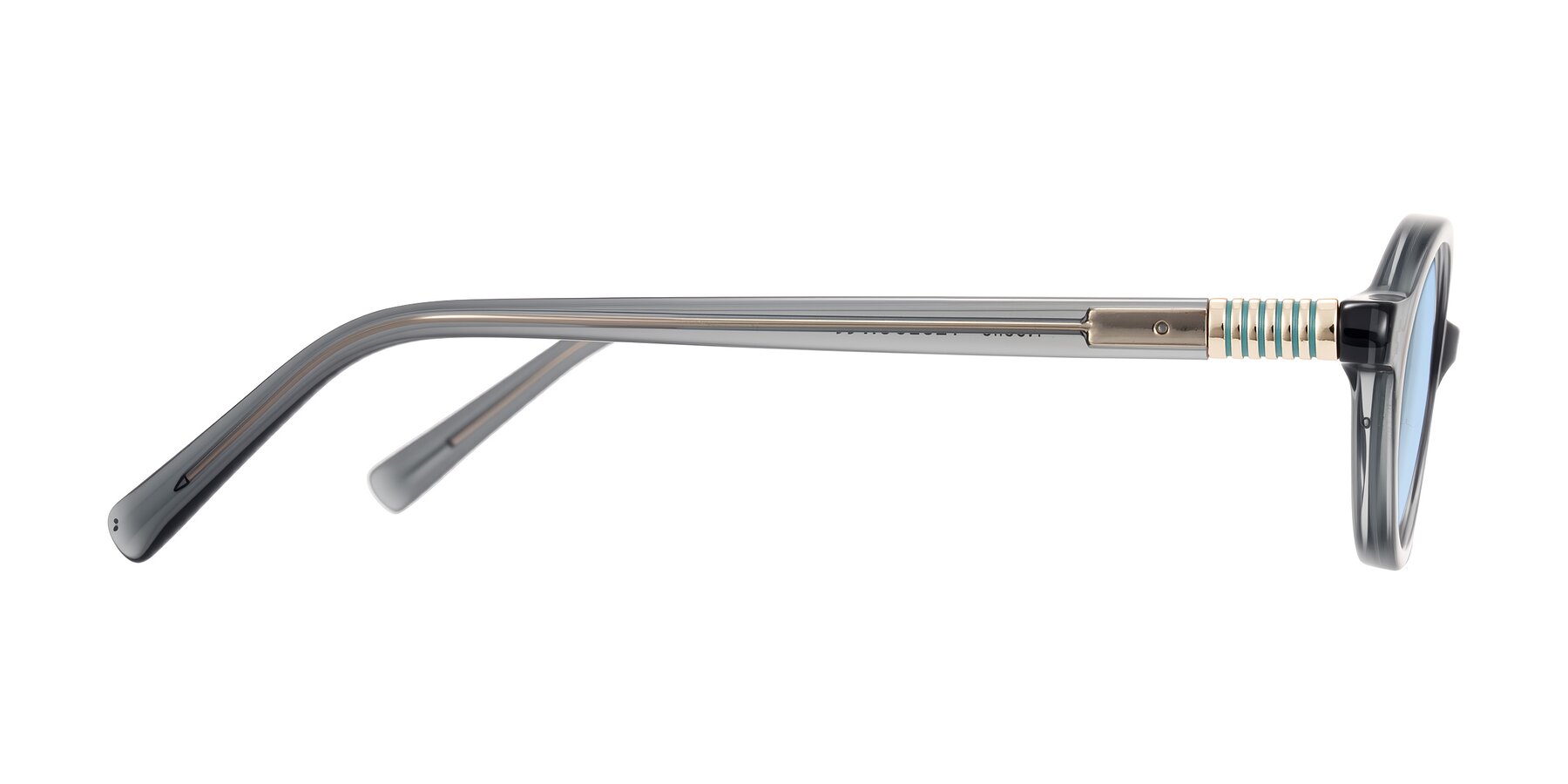 Side of Noelle in Transparent Gray with Light Blue Tinted Lenses