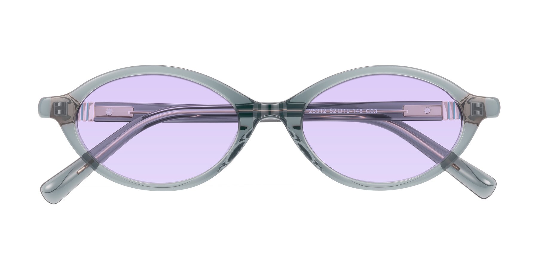 Folded Front of Noelle in Transparent Gray with Light Purple Tinted Lenses
