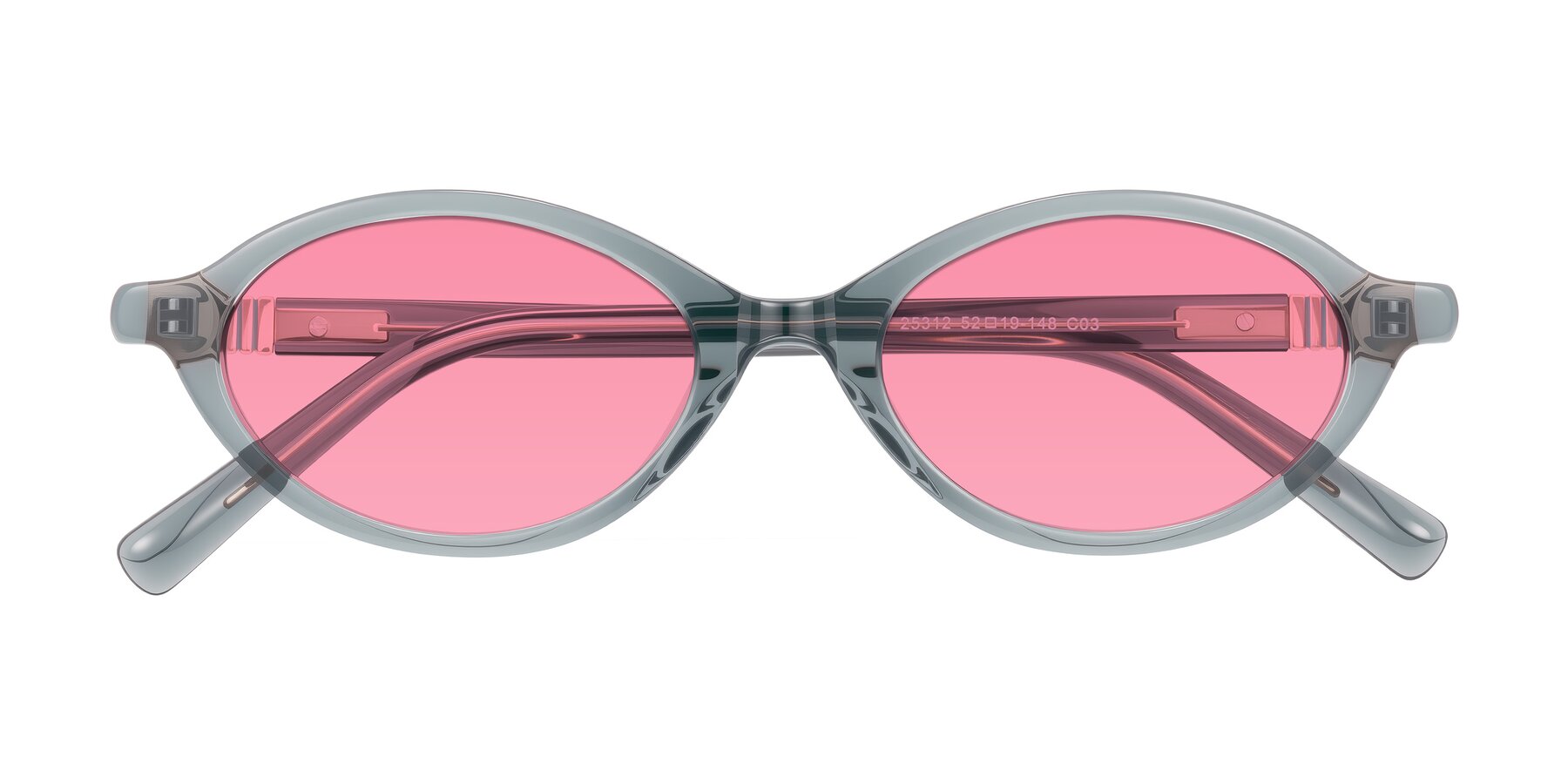 Folded Front of Noelle in Transparent Gray with Pink Tinted Lenses