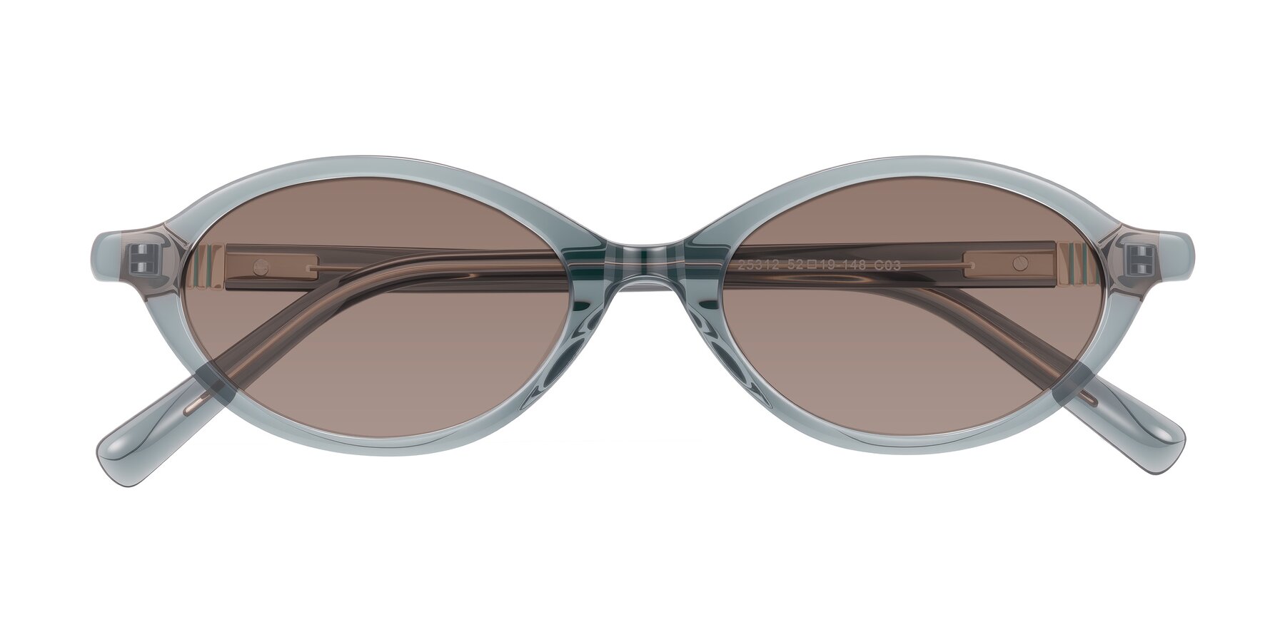 Folded Front of Noelle in Transparent Gray with Medium Brown Tinted Lenses