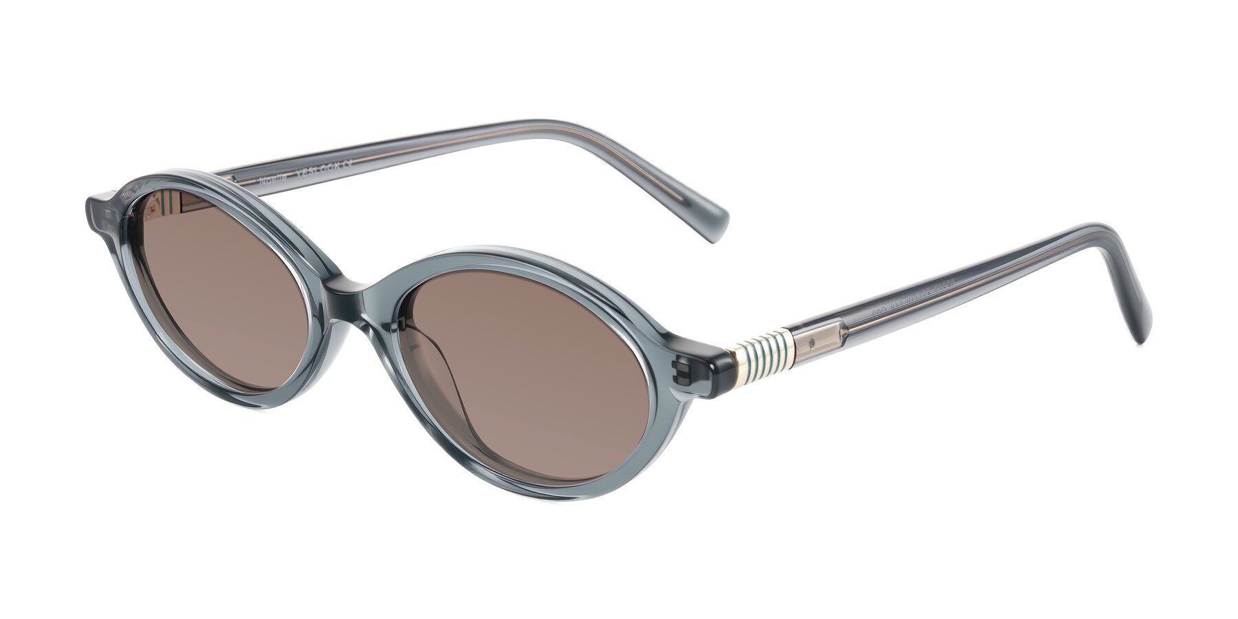 Angle of Noelle in Transparent Gray with Medium Brown Tinted Lenses