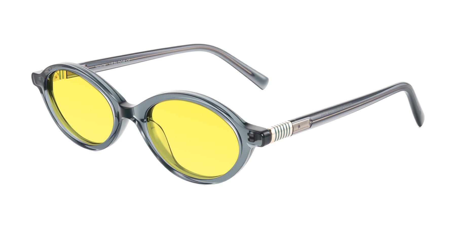 Angle of Noelle in Transparent Gray with Medium Yellow Tinted Lenses