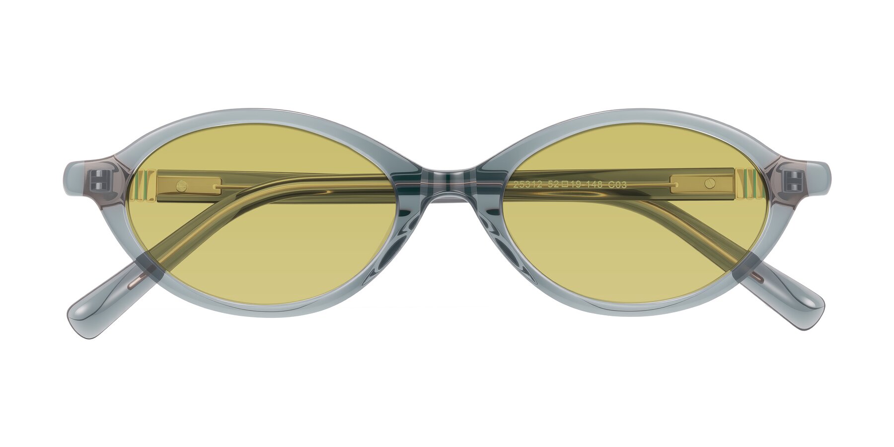 Folded Front of Noelle in Transparent Gray with Medium Champagne Tinted Lenses