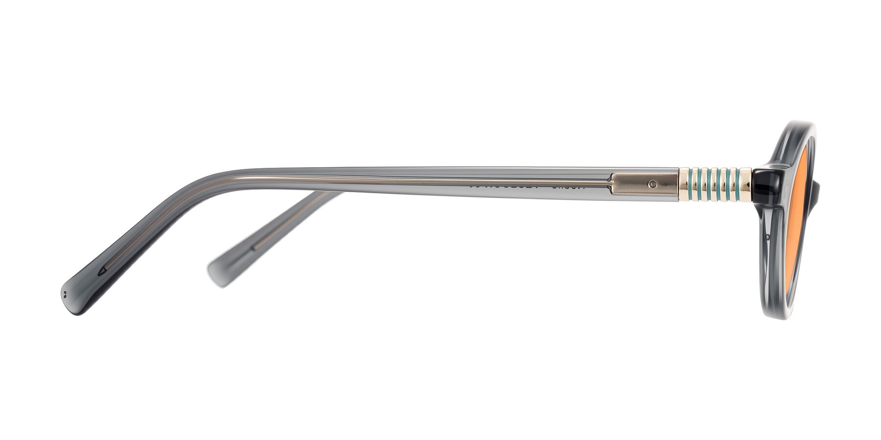 Side of Noelle in Transparent Gray with Medium Orange Tinted Lenses