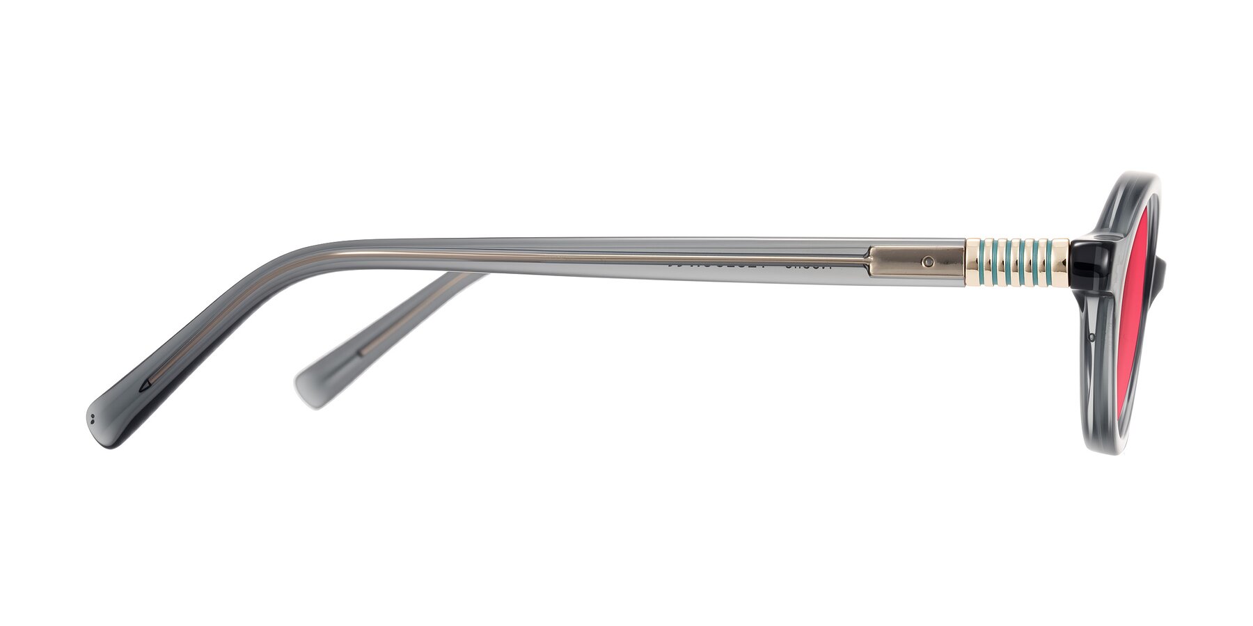 Side of Noelle in Transparent Gray with Red Tinted Lenses