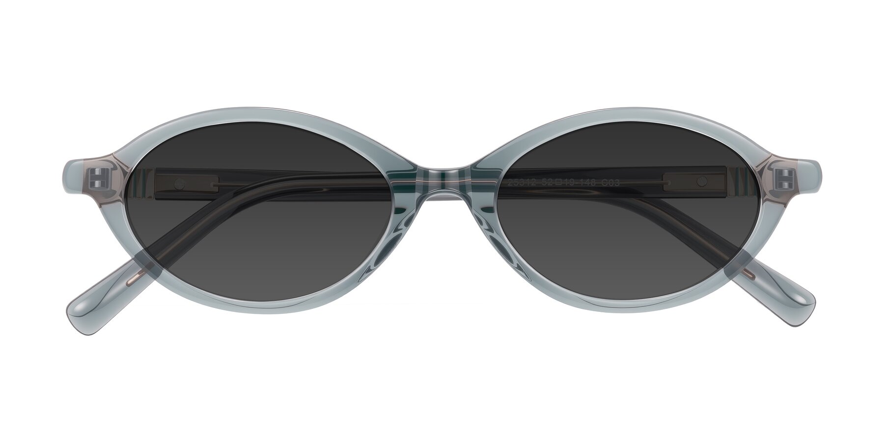 Folded Front of Noelle in Transparent Gray with Gray Tinted Lenses
