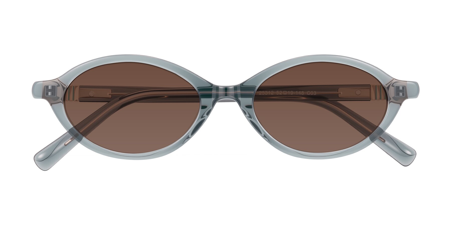 Folded Front of Noelle in Transparent Gray with Brown Tinted Lenses
