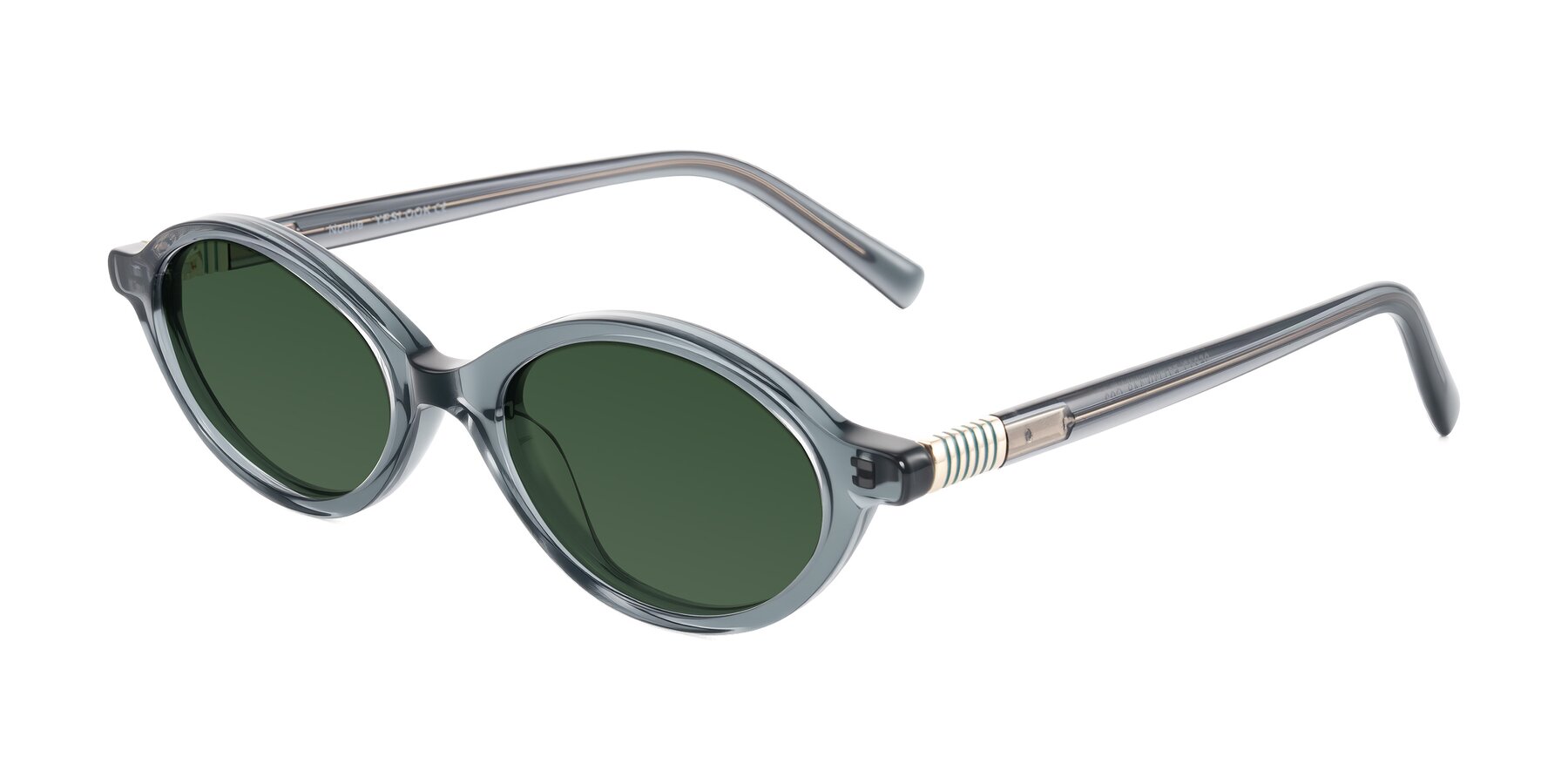 Angle of Noelle in Transparent Gray with Green Tinted Lenses