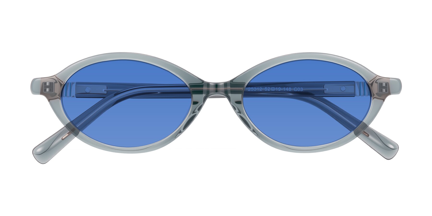 Folded Front of Noelle in Transparent Gray with Blue Tinted Lenses
