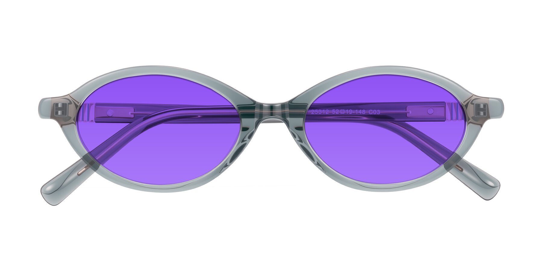 Folded Front of Noelle in Transparent Gray with Purple Tinted Lenses
