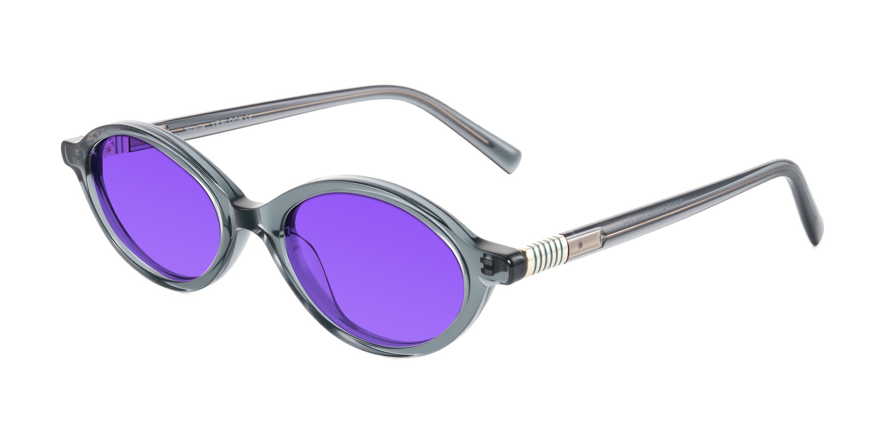 Angle of Noelle in Transparent Gray with Purple Tinted Lenses