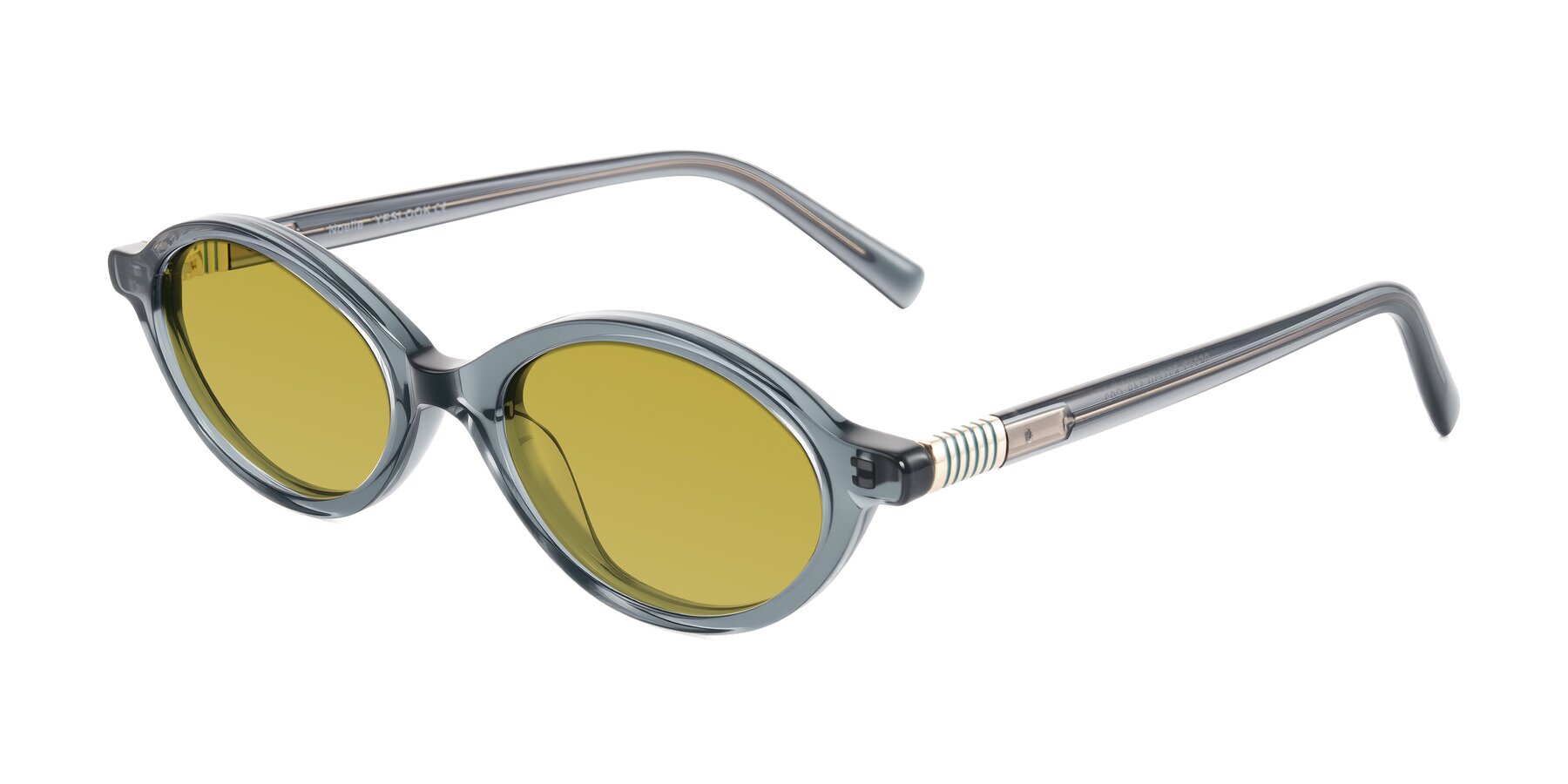 Angle of Noelle in Transparent Gray with Champagne Tinted Lenses