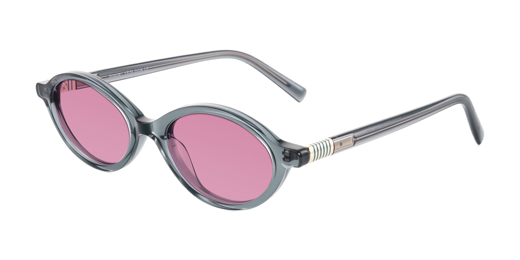 Angle of Noelle in Transparent Gray with Medium Wine Tinted Lenses