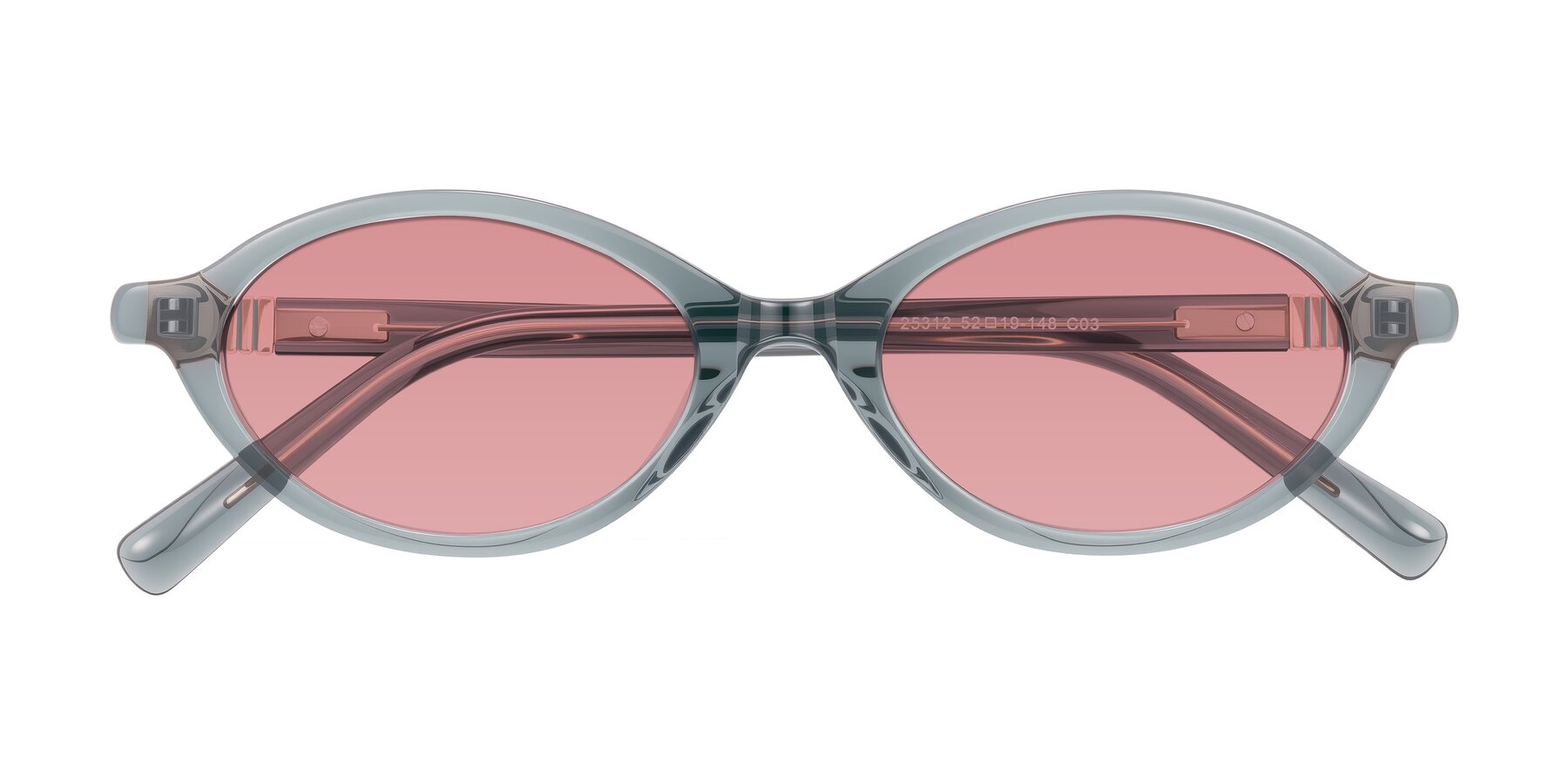 Folded Front of Noelle in Transparent Gray with Medium Garnet Tinted Lenses