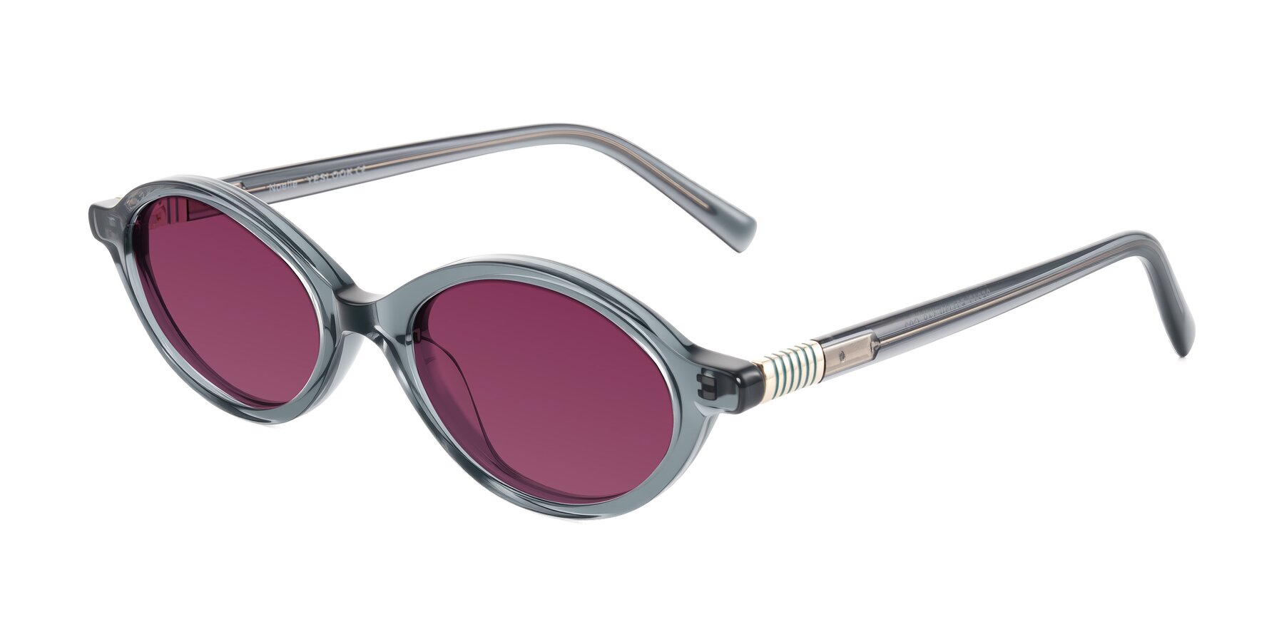 Angle of Noelle in Transparent Gray with Wine Tinted Lenses