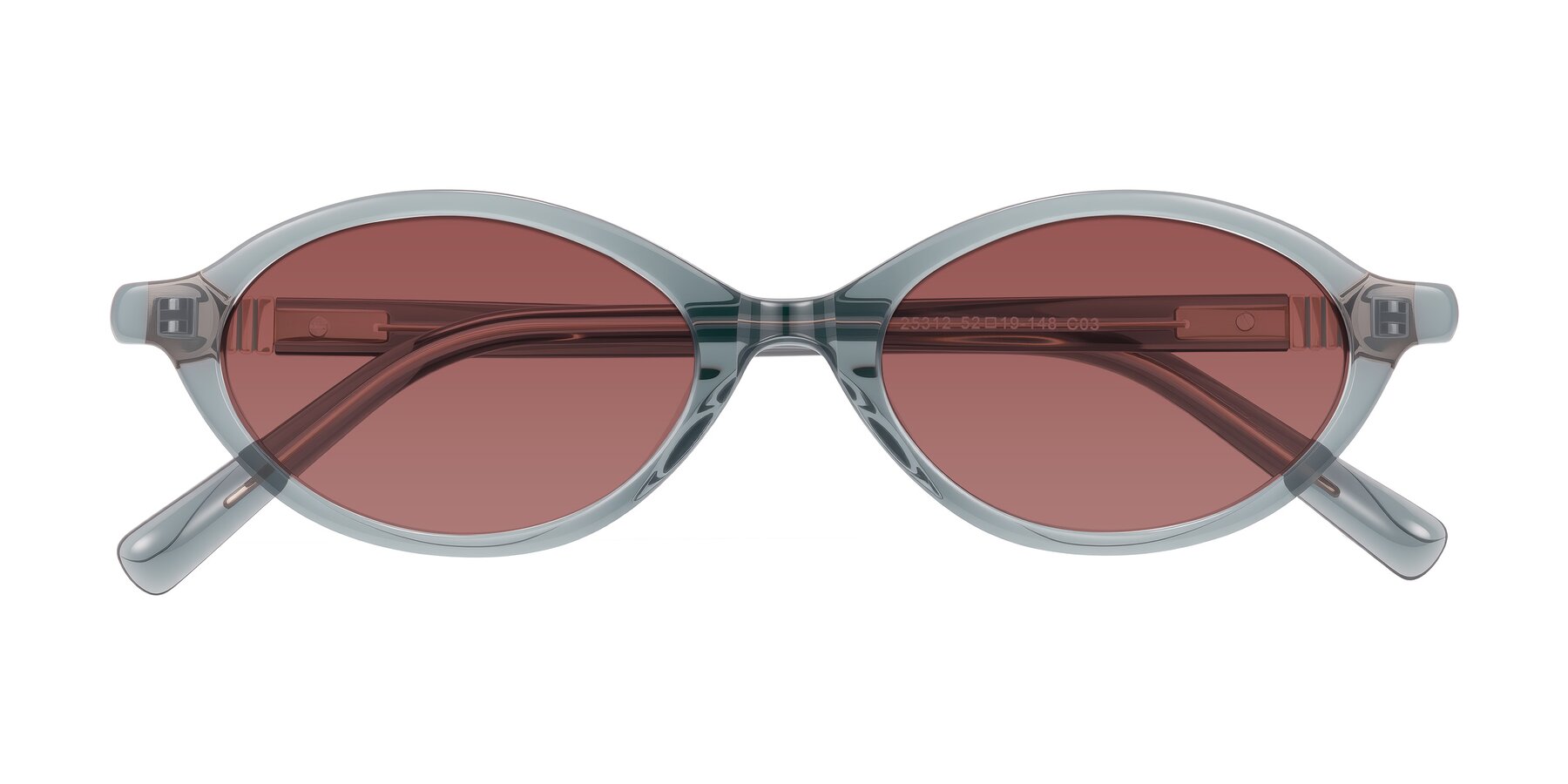 Folded Front of Noelle in Transparent Gray with Garnet Tinted Lenses