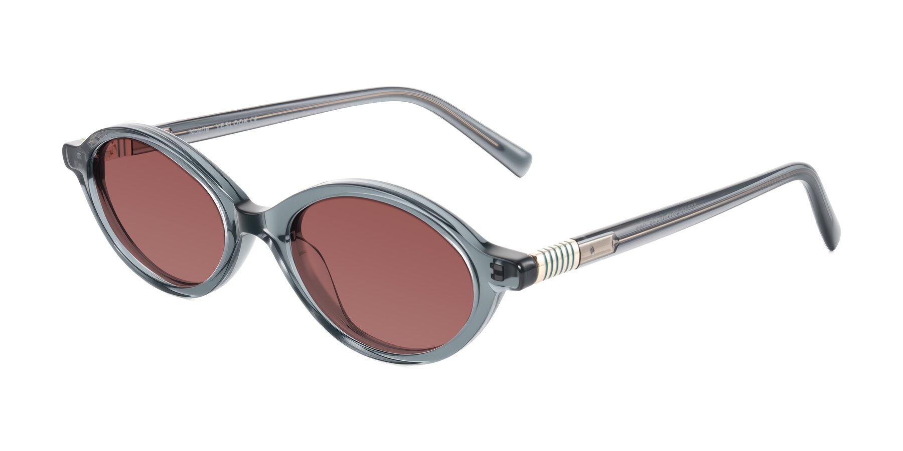 Angle of Noelle in Transparent Gray with Garnet Tinted Lenses