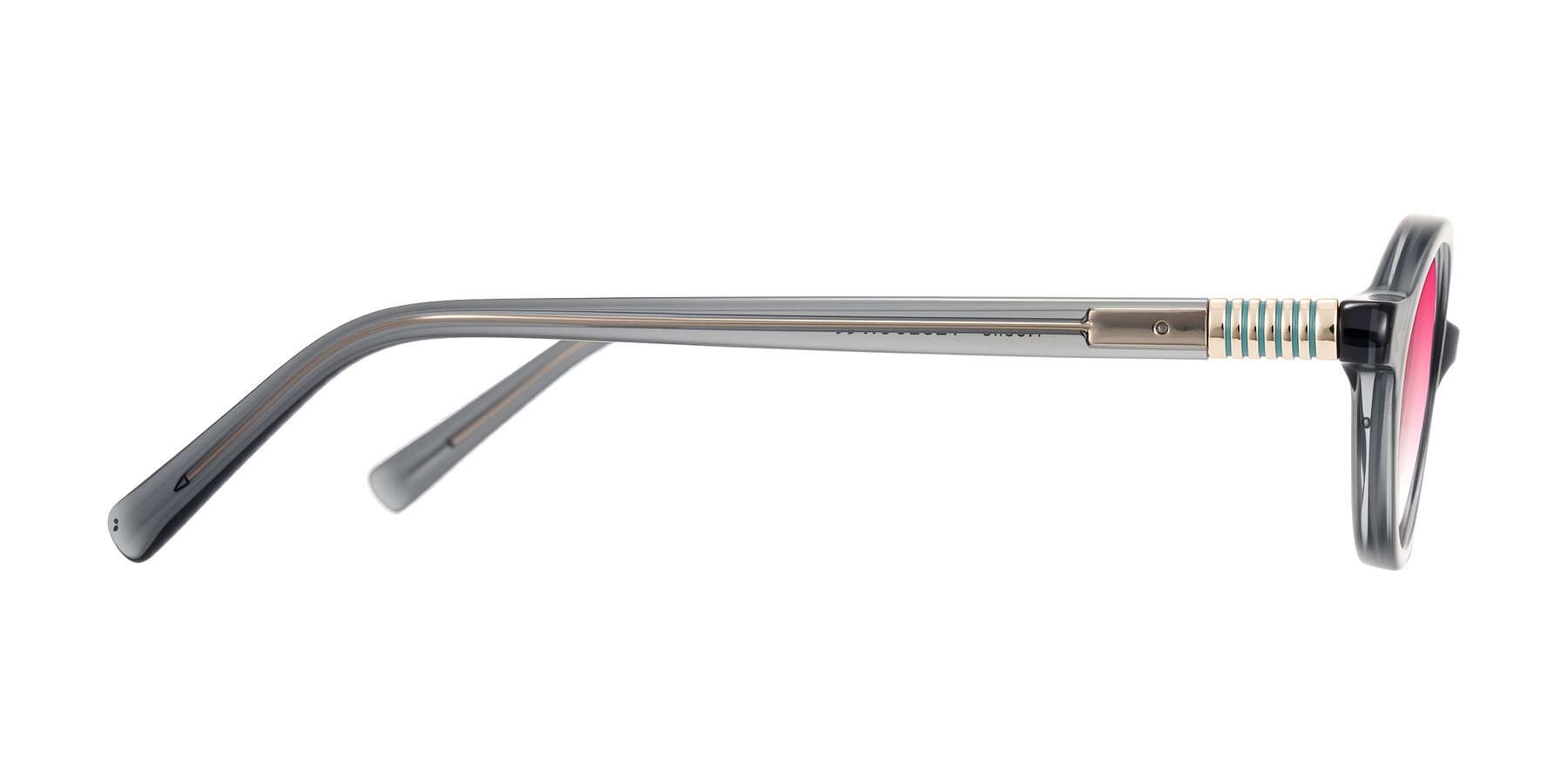 Side of Noelle in Transparent Gray with Pink Gradient Lenses