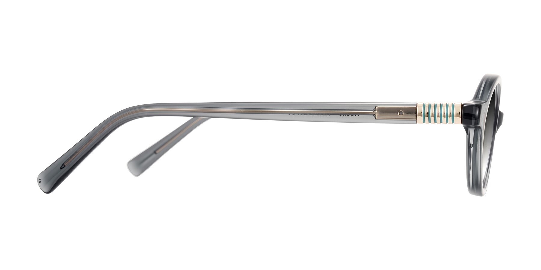 Side of Noelle in Transparent Gray with Gray Gradient Lenses