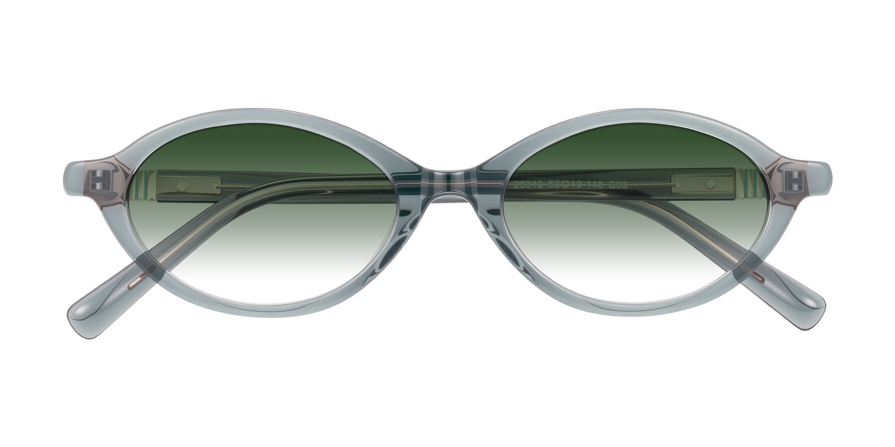 Folded Front of Noelle in Transparent Gray with Green Gradient Lenses