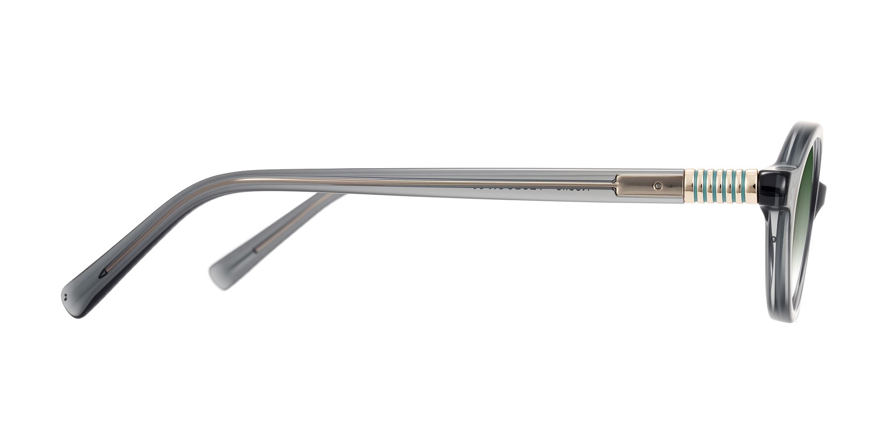 Side of Noelle in Transparent Gray with Green Gradient Lenses