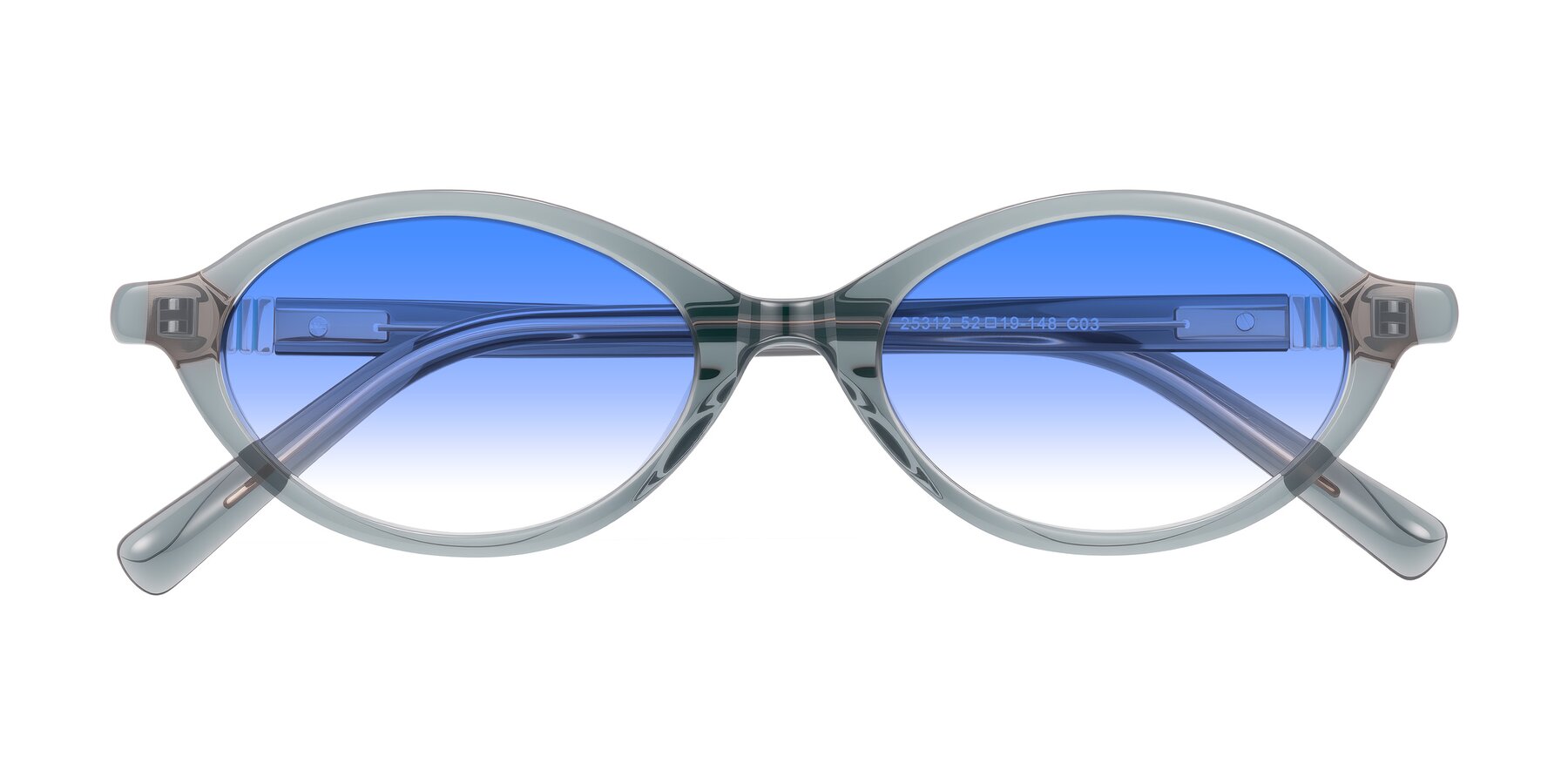 Folded Front of Noelle in Transparent Gray with Blue Gradient Lenses
