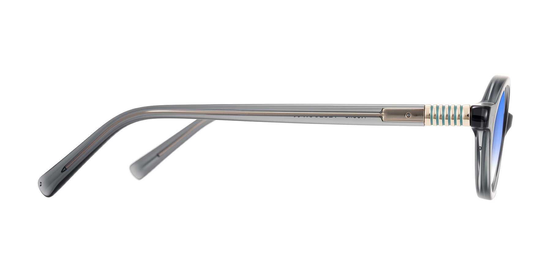 Side of Noelle in Transparent Gray with Blue Gradient Lenses