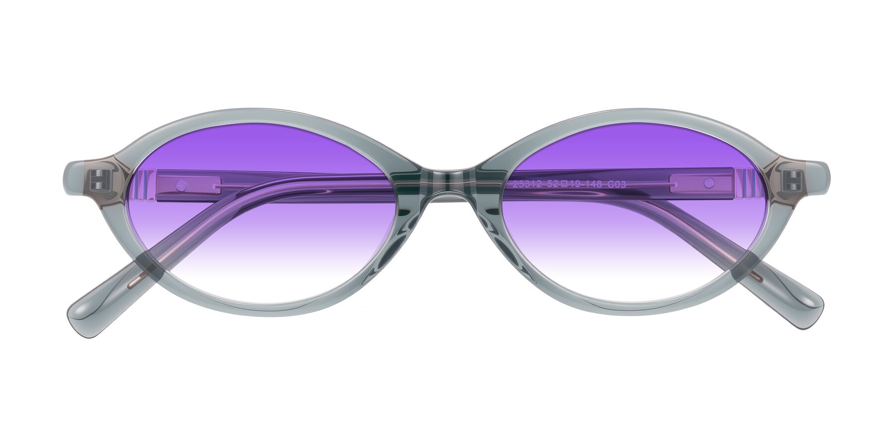 Folded Front of Noelle in Transparent Gray with Purple Gradient Lenses