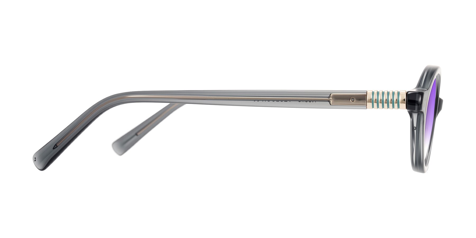 Side of Noelle in Transparent Gray with Purple Gradient Lenses