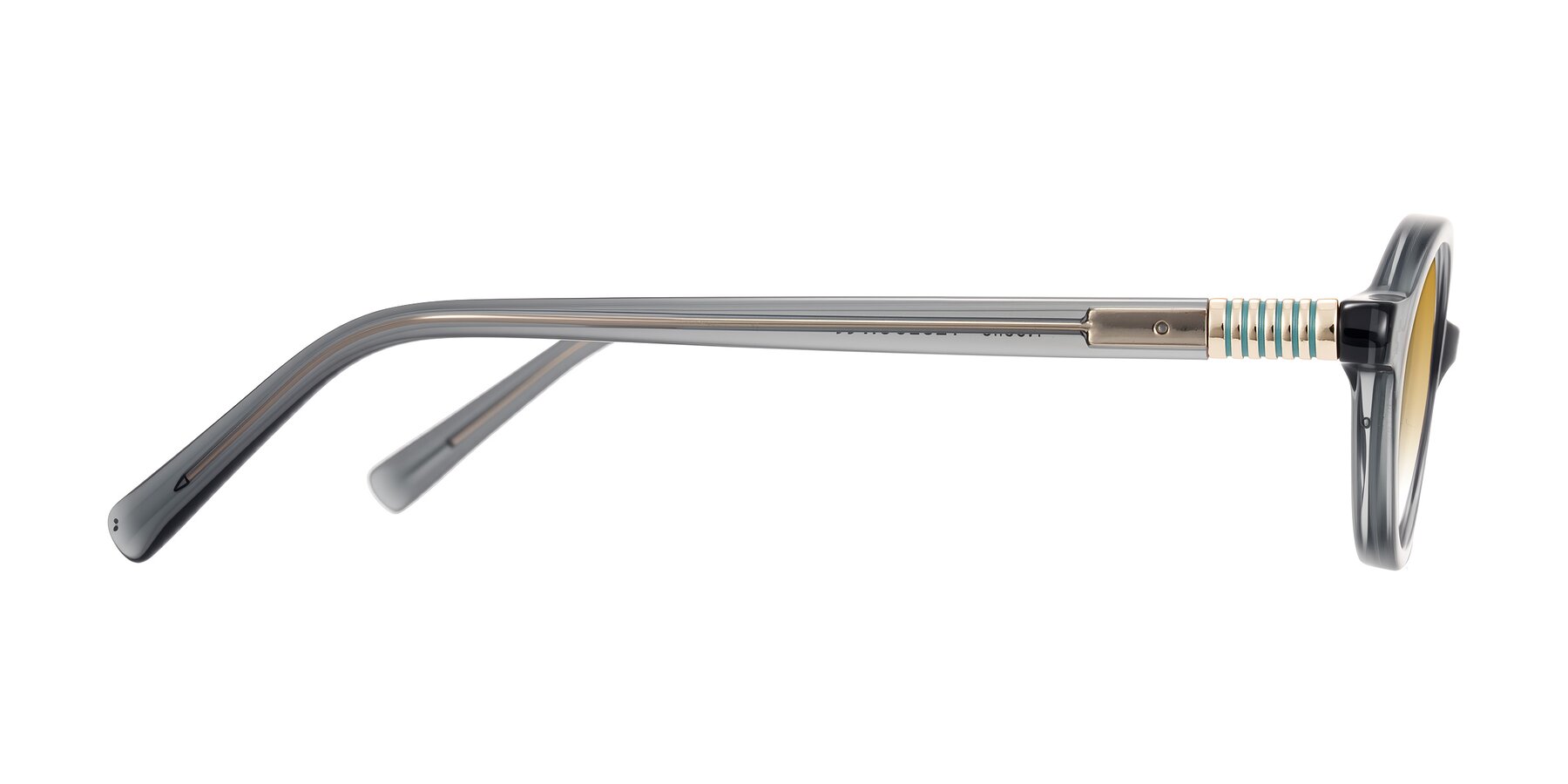 Side of Noelle in Transparent Gray with Champagne Gradient Lenses