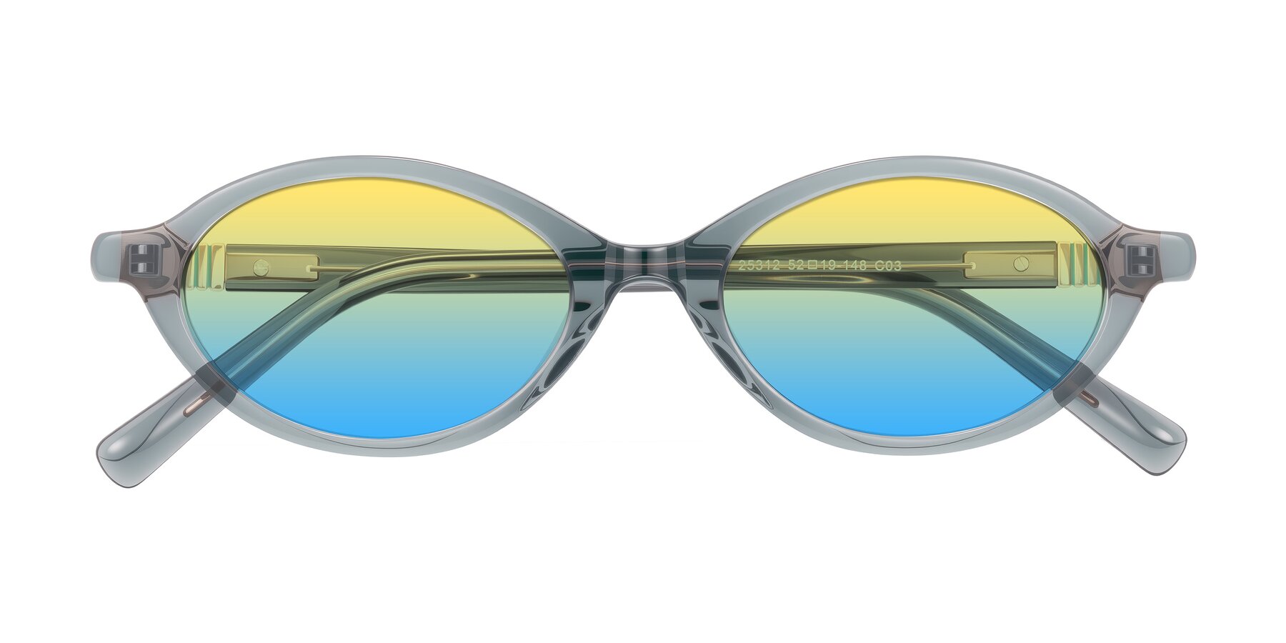 Folded Front of Noelle in Transparent Gray with Yellow / Blue Gradient Lenses