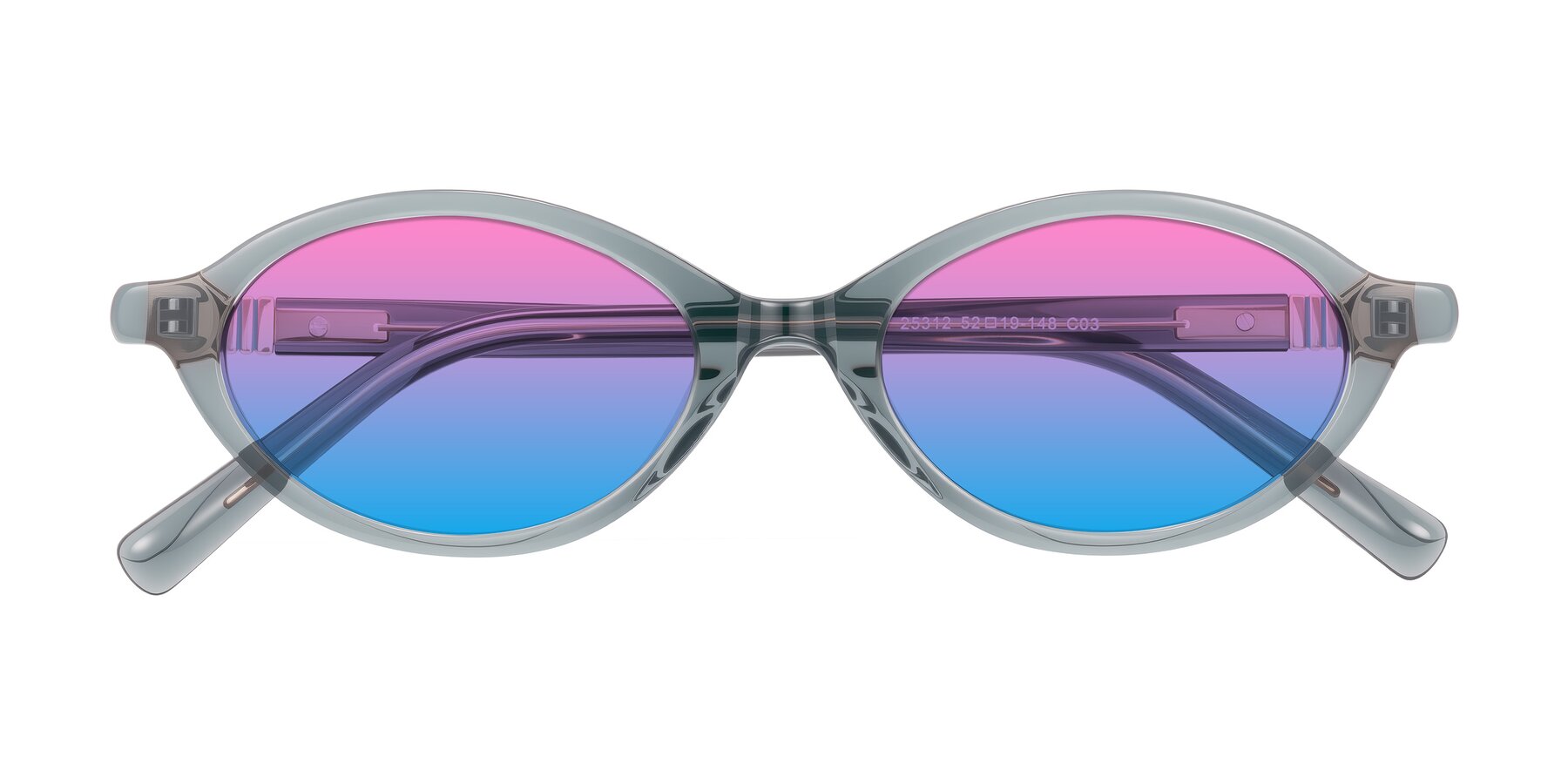 Folded Front of Noelle in Transparent Gray with Pink / Blue Gradient Lenses