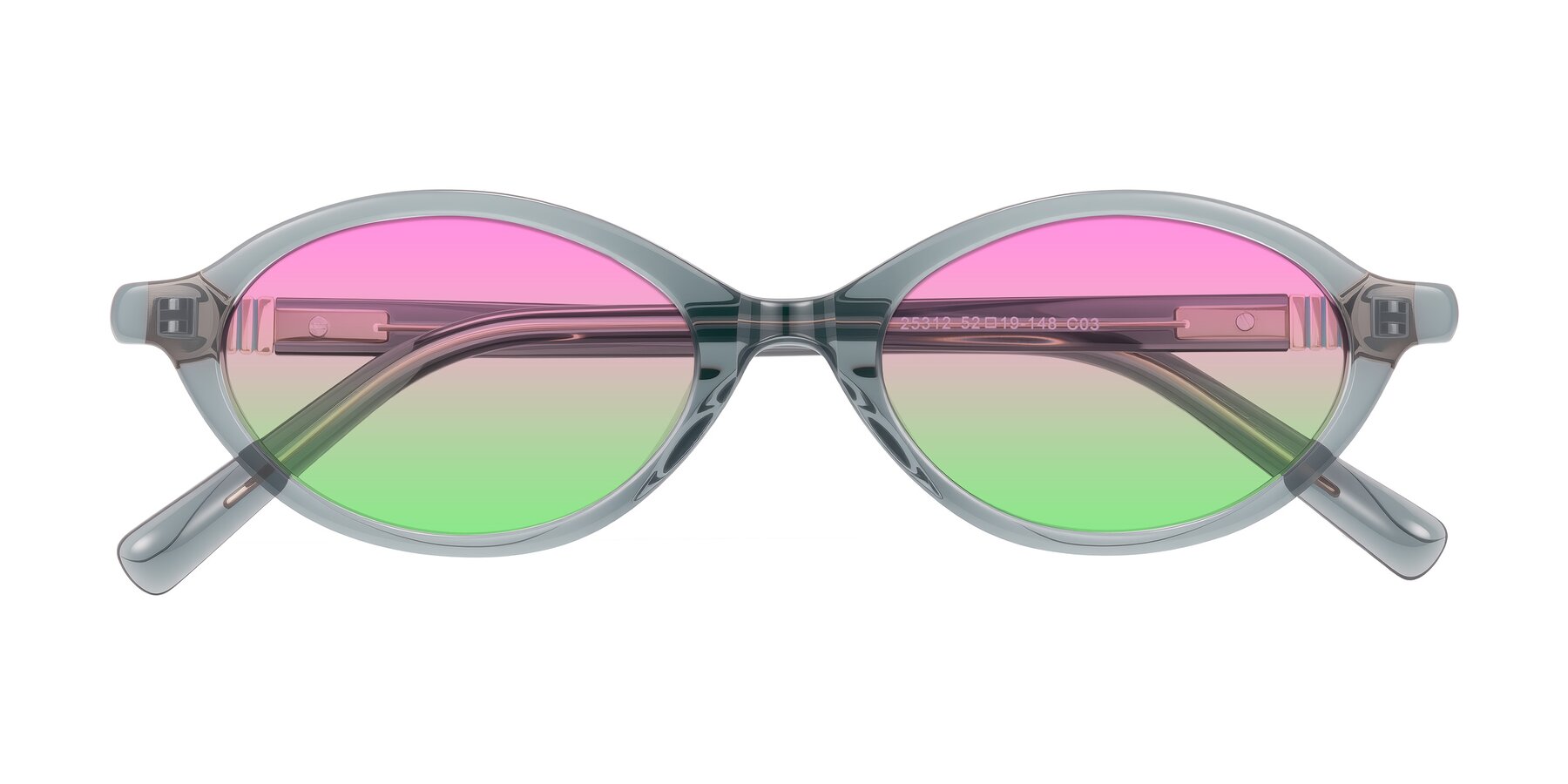 Folded Front of Noelle in Transparent Gray with Pink / Green Gradient Lenses