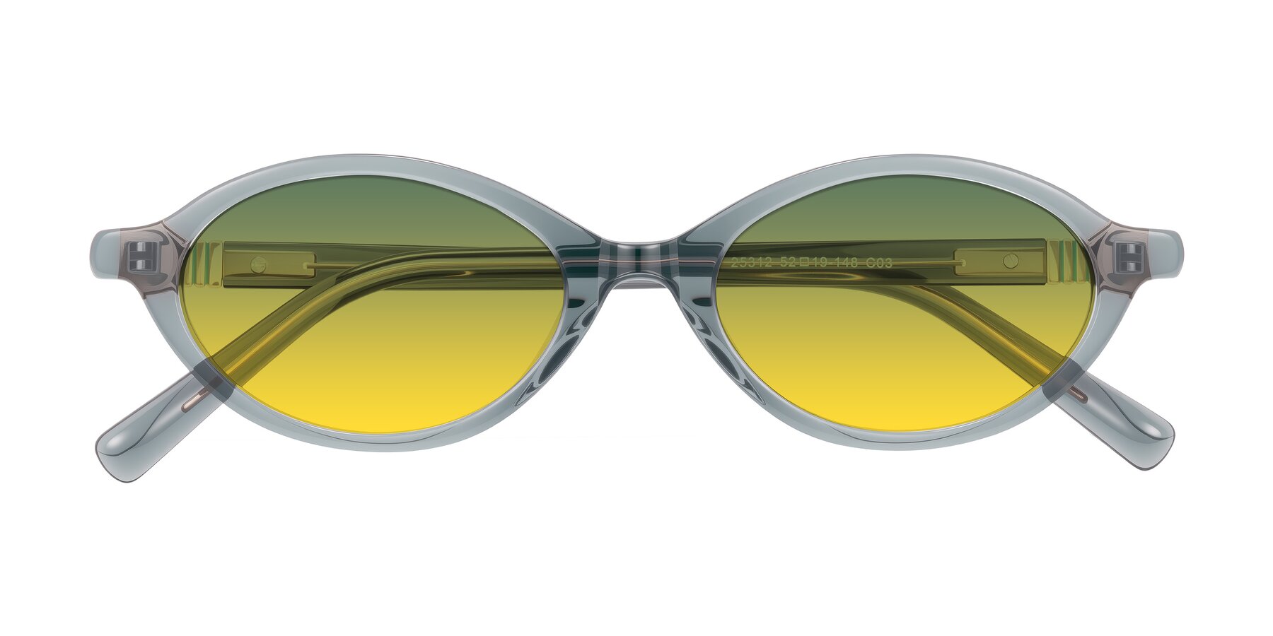 Folded Front of Noelle in Transparent Gray with Green / Yellow Gradient Lenses