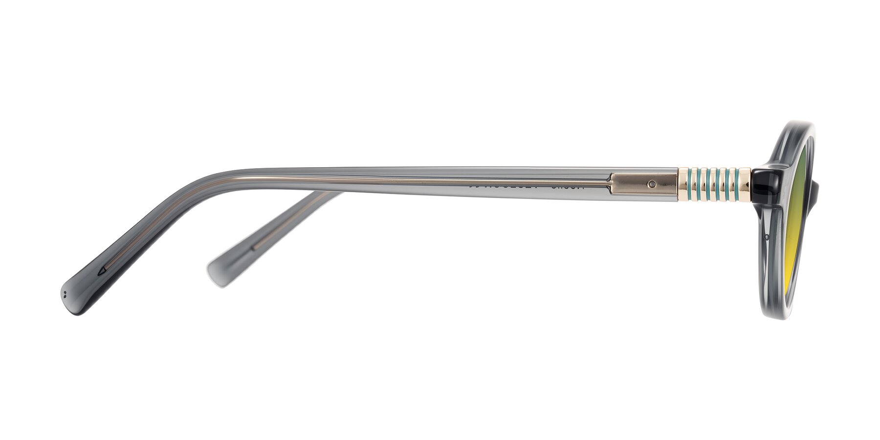 Side of Noelle in Transparent Gray with Green / Yellow Gradient Lenses