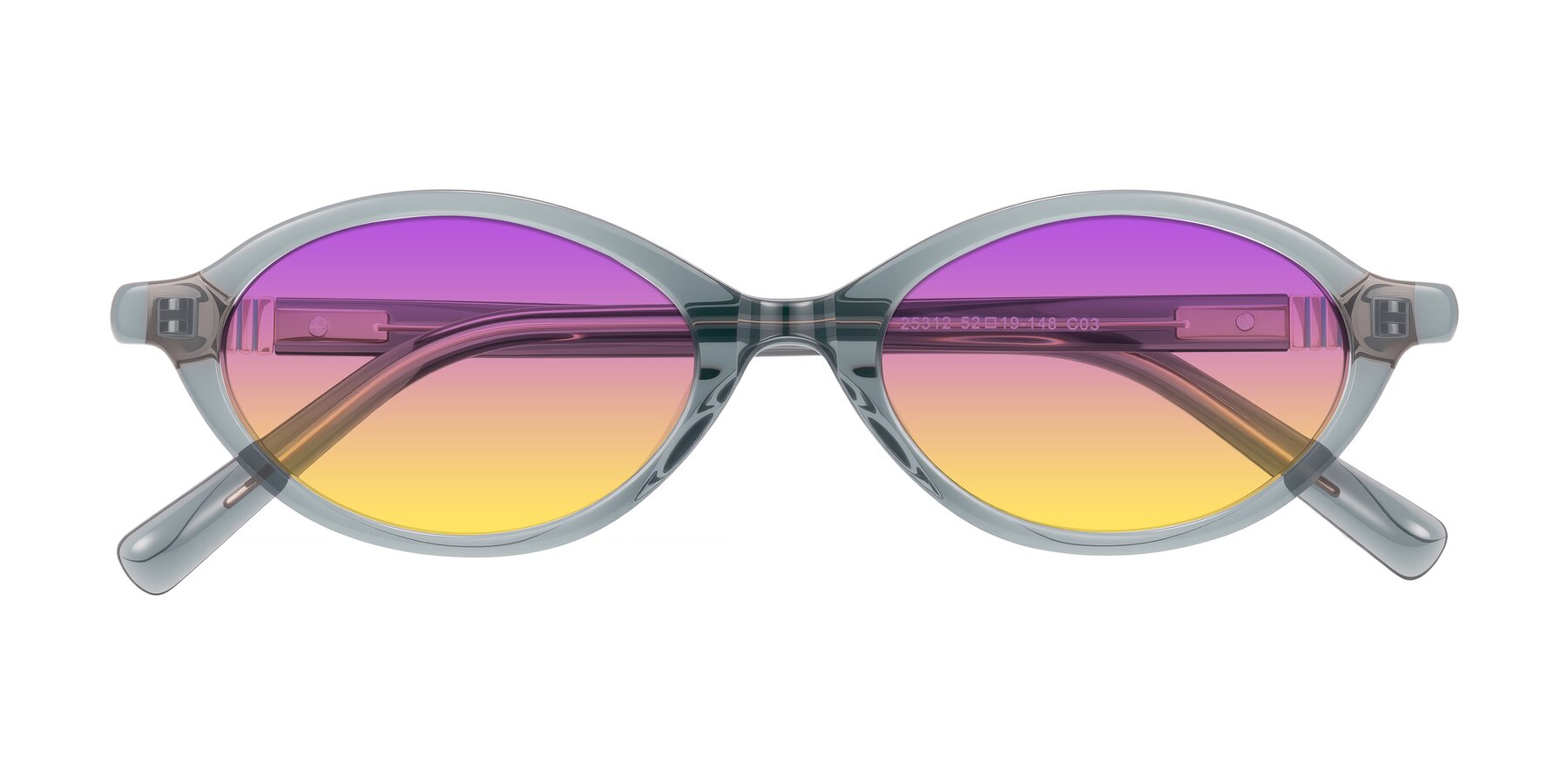 Folded Front of Noelle in Transparent Gray with Purple / Yellow Gradient Lenses