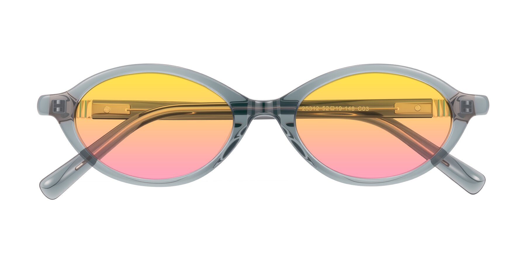 Folded Front of Noelle in Transparent Gray with Yellow / Pink Gradient Lenses