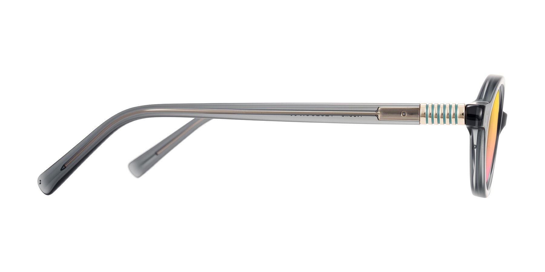 Side of Noelle in Transparent Gray with Yellow / Pink Gradient Lenses