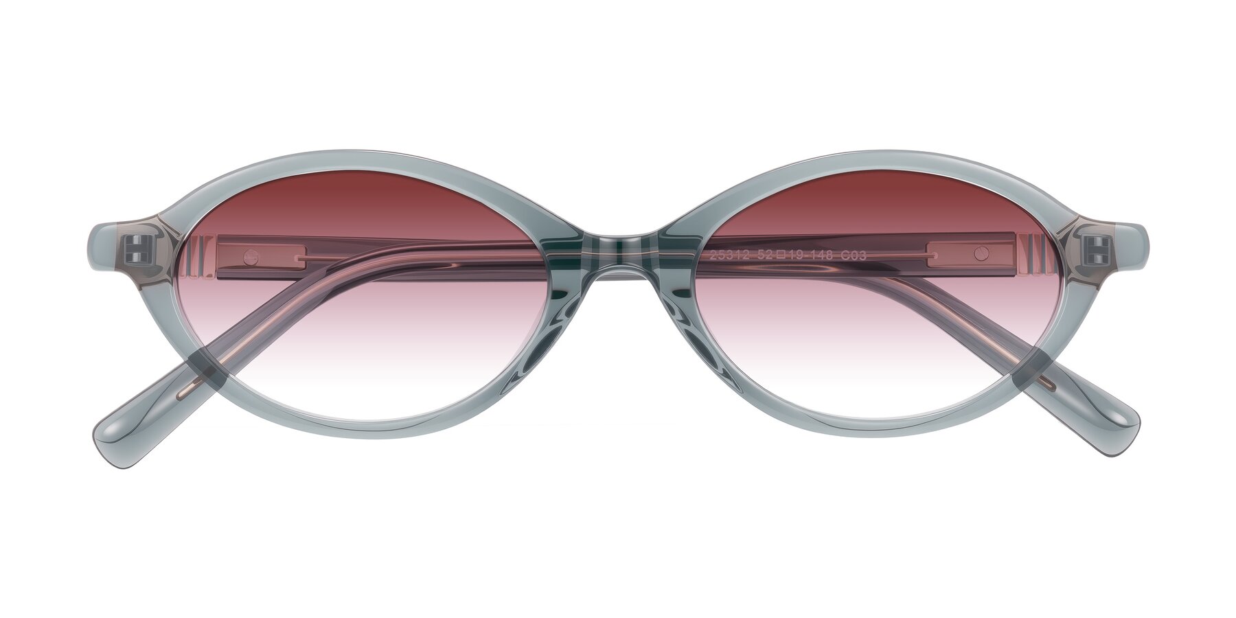 Folded Front of Noelle in Transparent Gray with Garnet Gradient Lenses