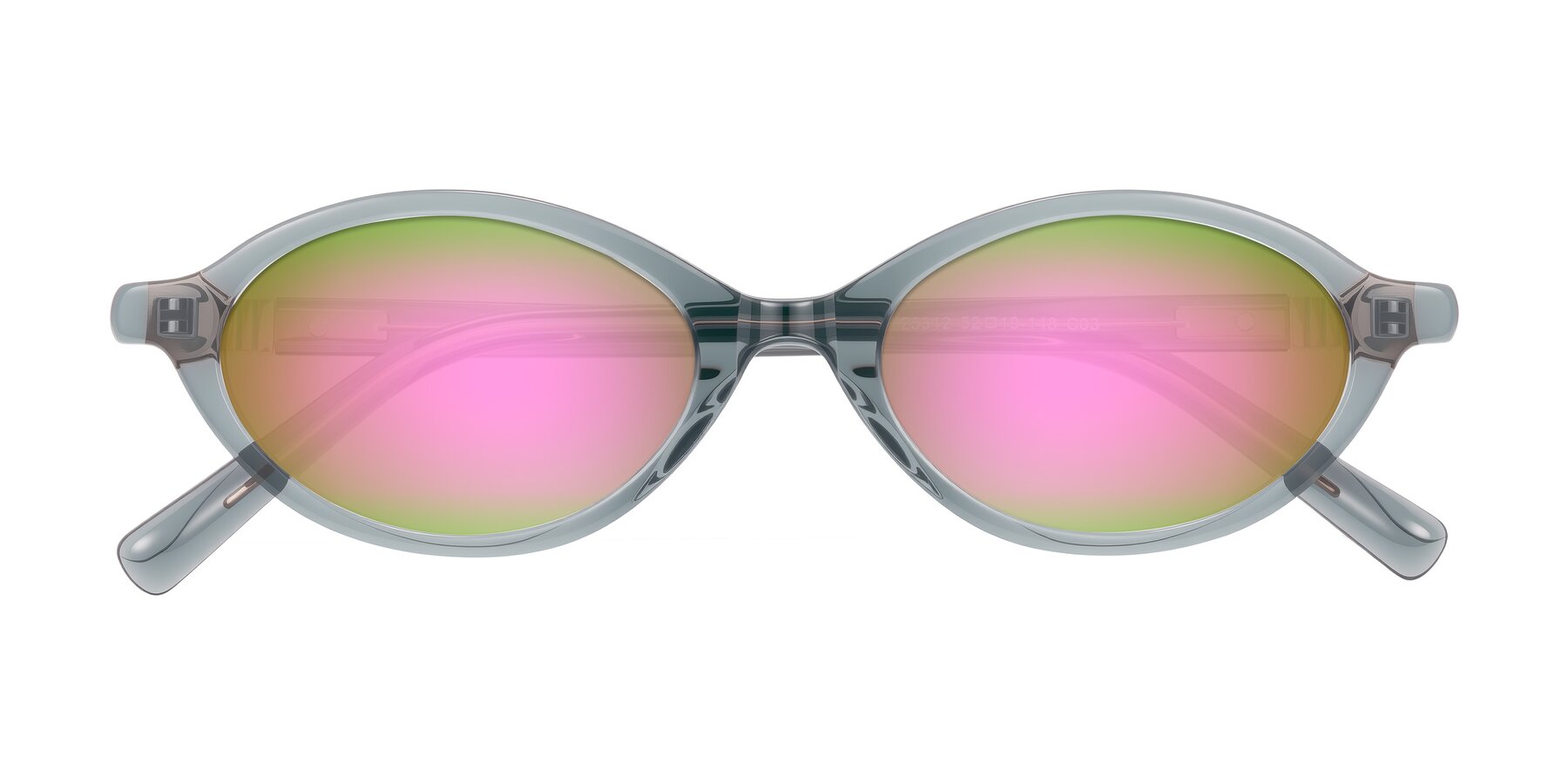 Folded Front of Noelle in Transparent Gray with Pink Mirrored Lenses
