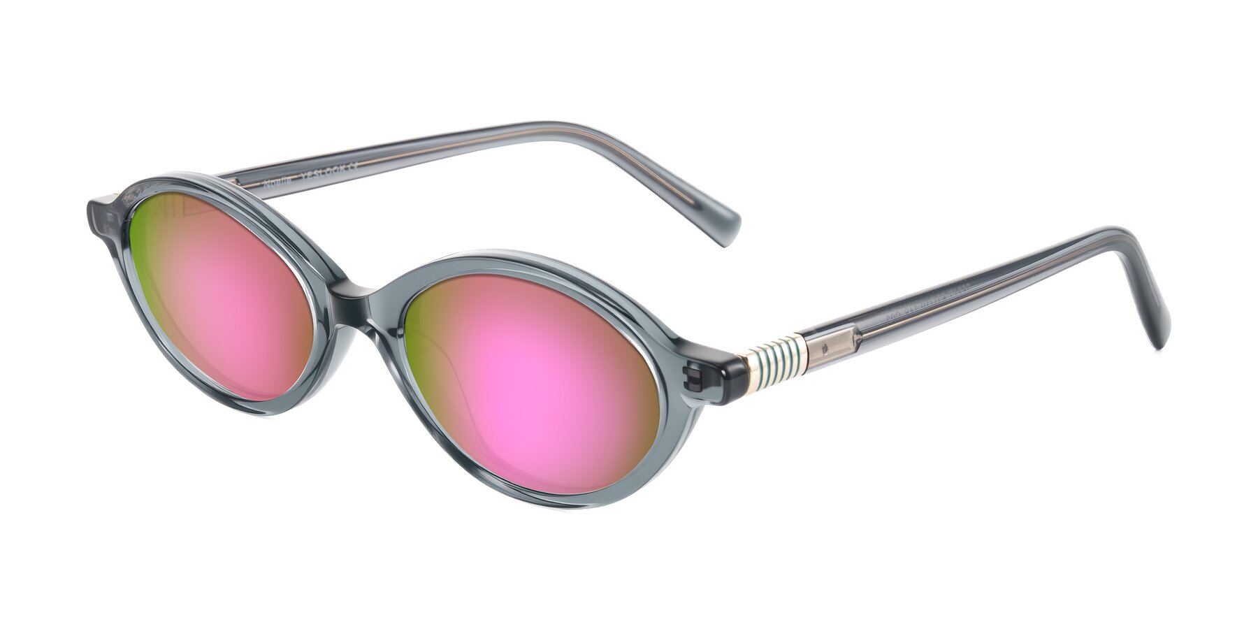 Angle of Noelle in Transparent Gray with Pink Mirrored Lenses