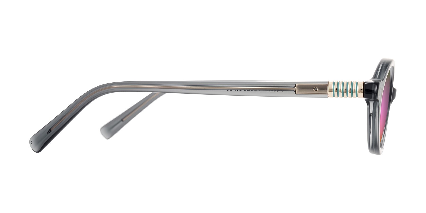 Side of Noelle in Transparent Gray with Pink Mirrored Lenses