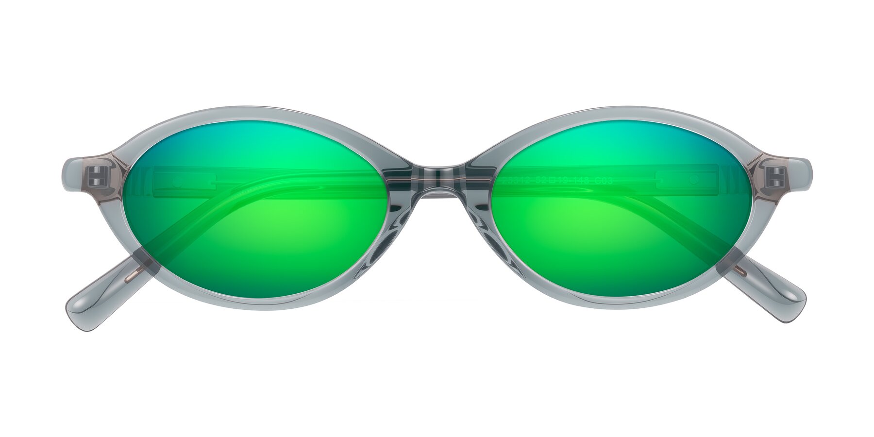 Folded Front of Noelle in Transparent Gray with Green Mirrored Lenses