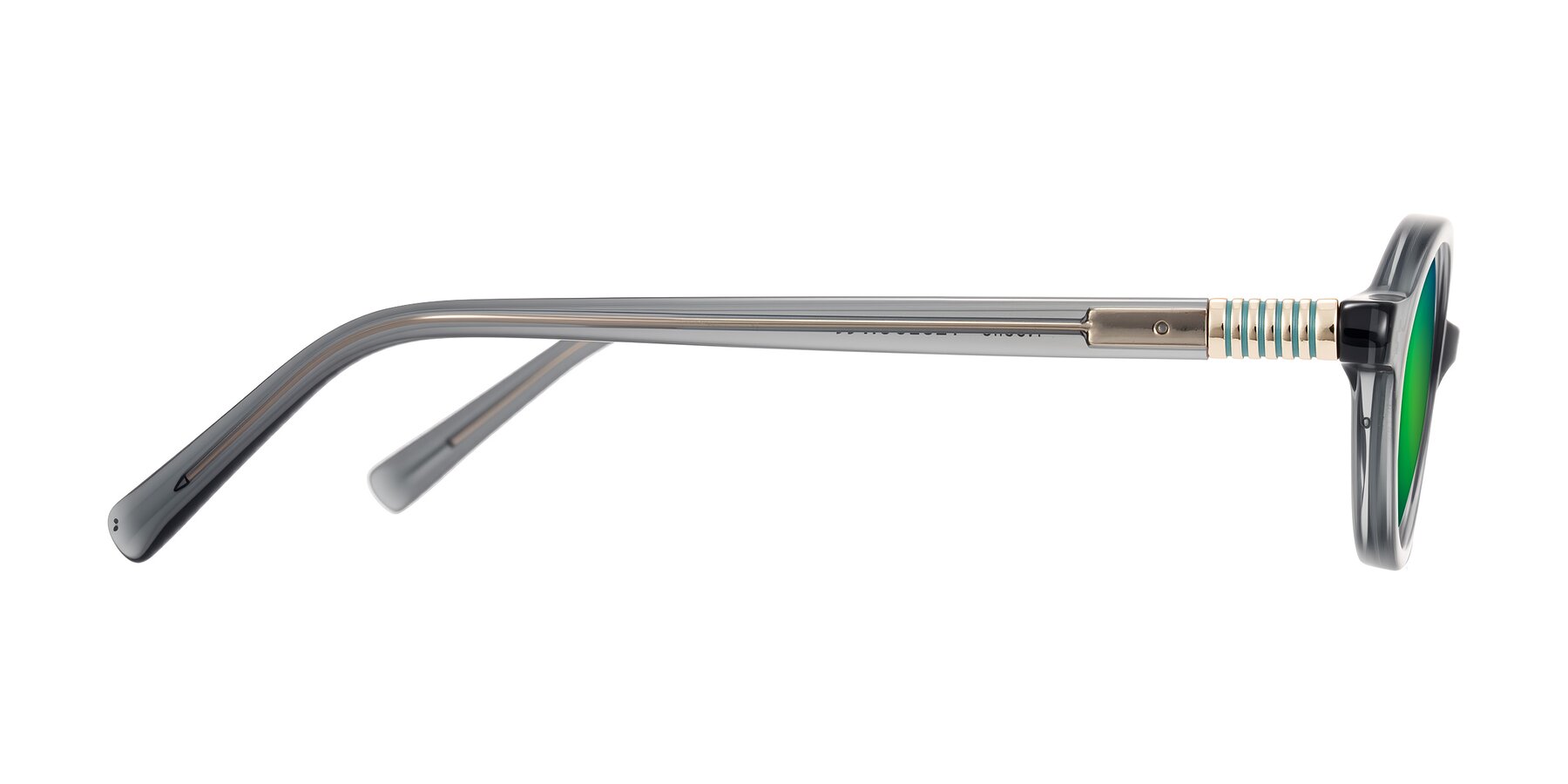 Side of Noelle in Transparent Gray with Green Mirrored Lenses