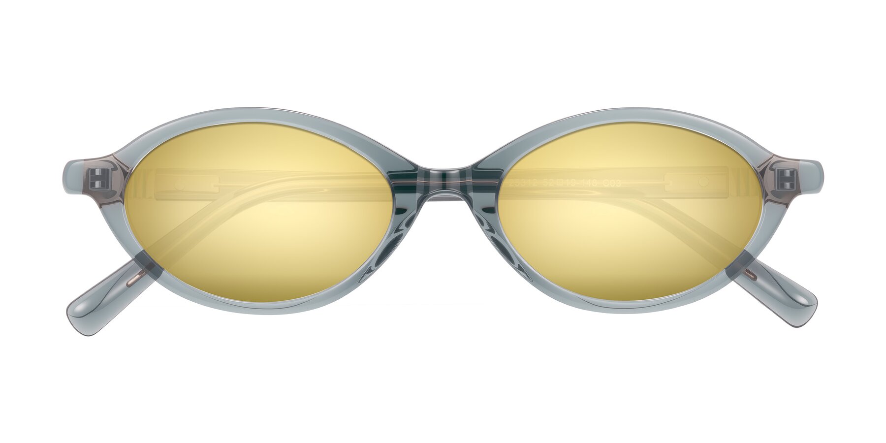 Folded Front of Noelle in Transparent Gray with Gold Mirrored Lenses