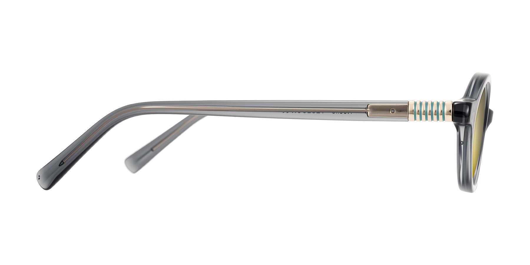 Side of Noelle in Transparent Gray with Gold Mirrored Lenses