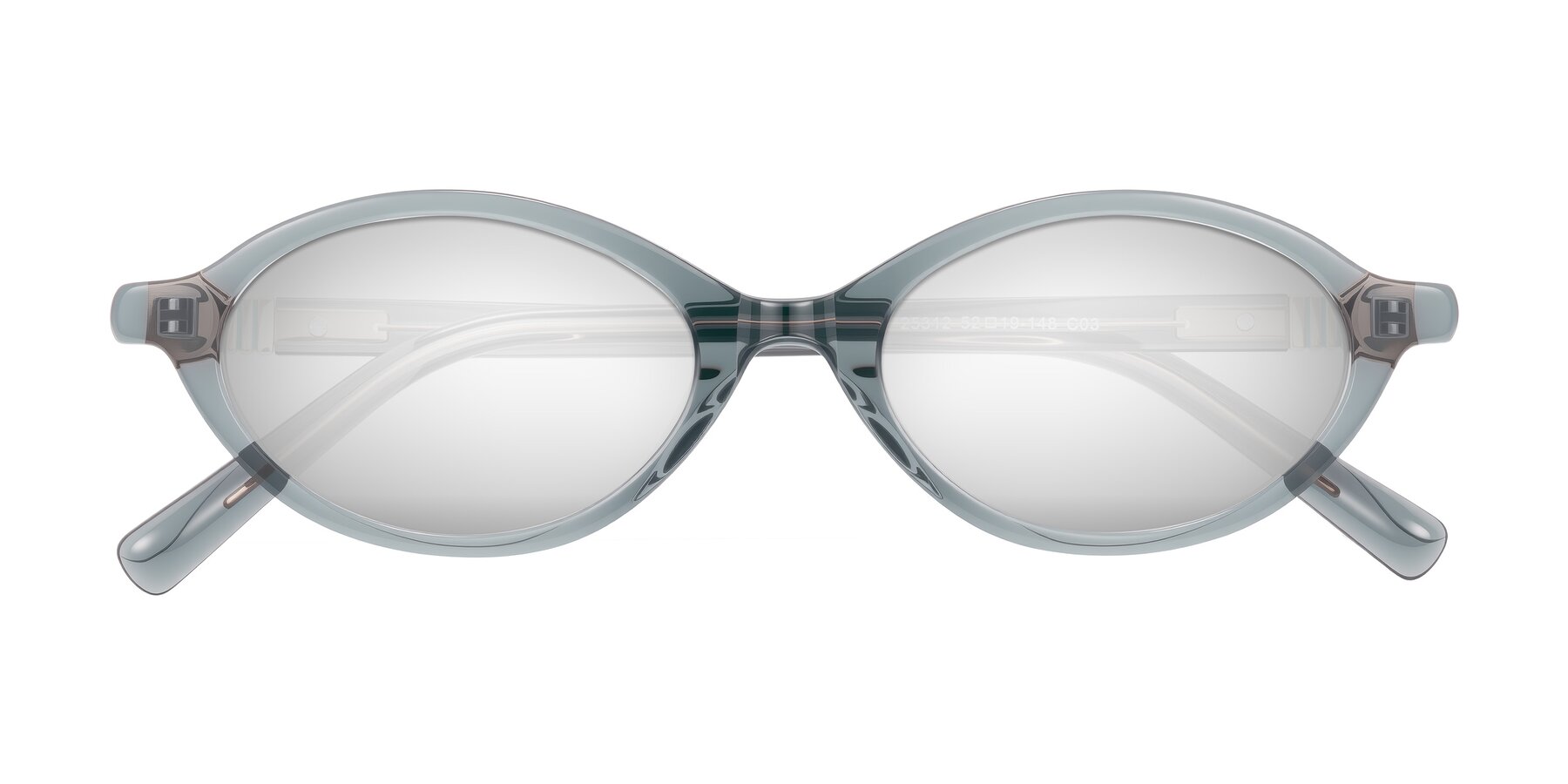 Folded Front of Noelle in Transparent Gray with Silver Mirrored Lenses