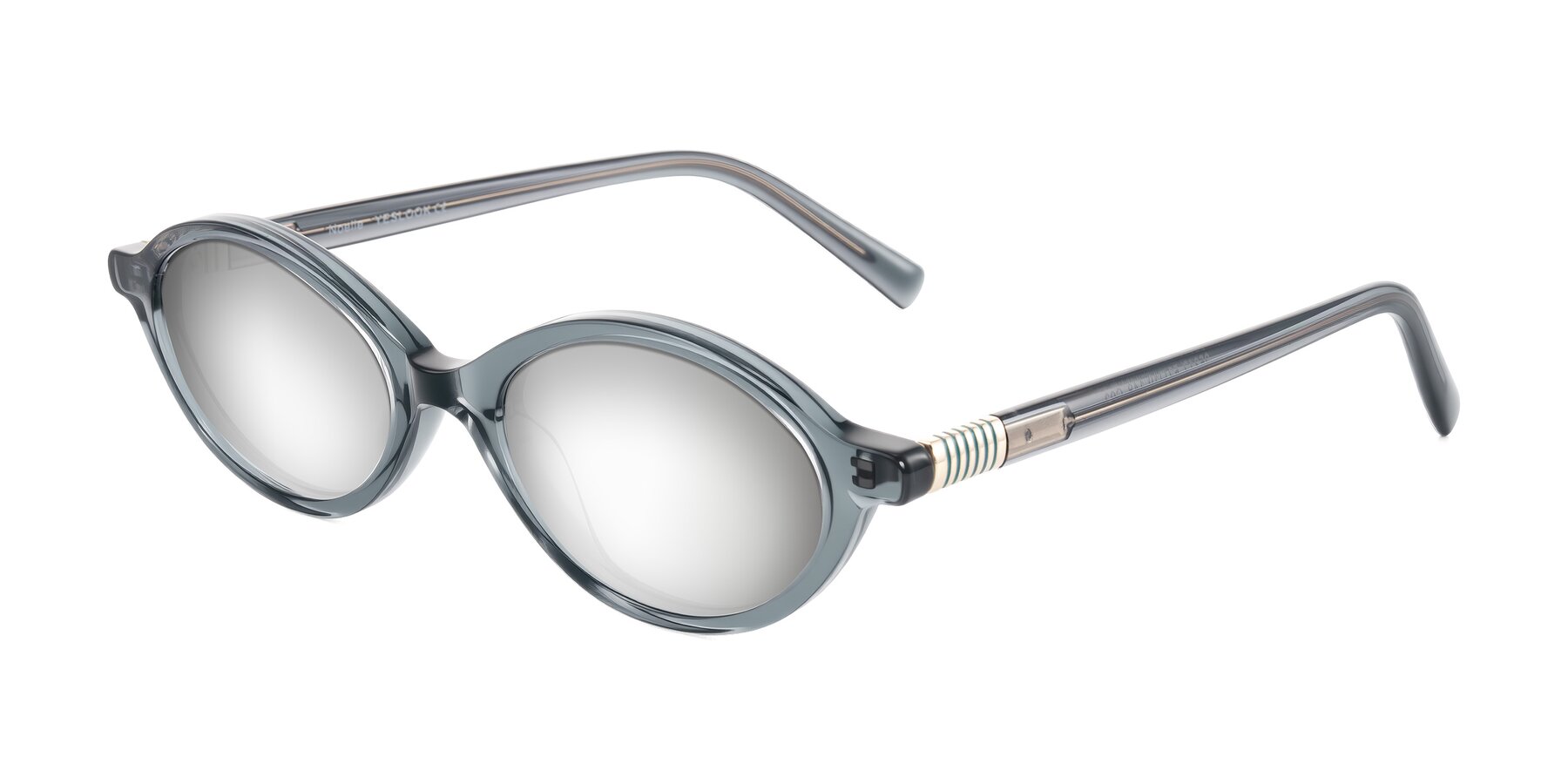 Angle of Noelle in Transparent Gray with Silver Mirrored Lenses