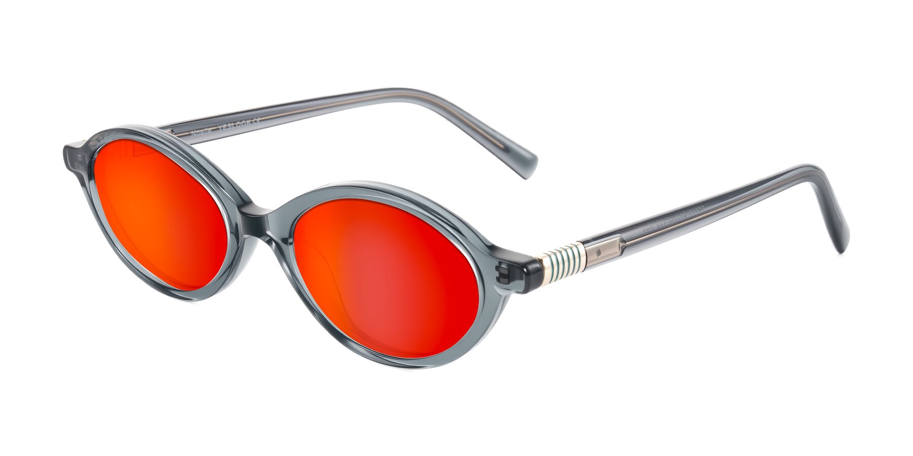 Angle of Noelle in Transparent Gray with Red Gold Mirrored Lenses