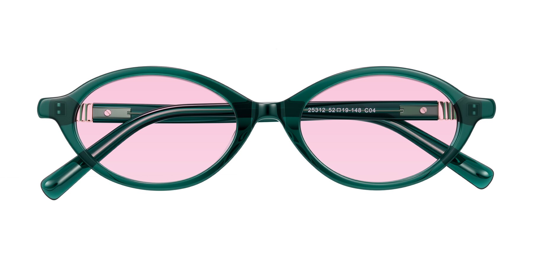 Folded Front of Noelle in Emerald Green with Light Pink Tinted Lenses